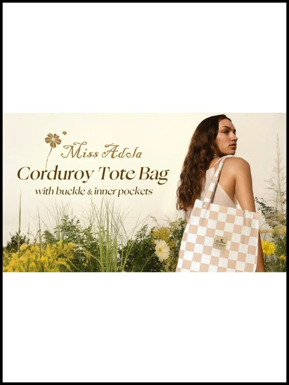 Corduroy Tote Bag - Reusable Totes with Magnetic Buckle & Pocket Aesthetic
